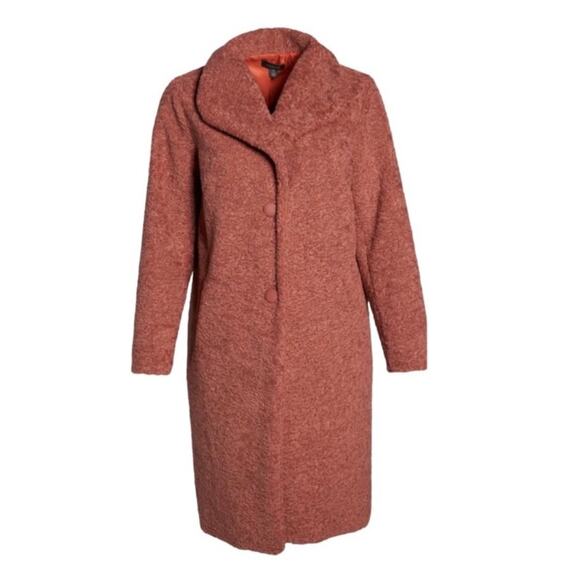 Halogen Boucle Coat Womens M Rust Pink Shawl Collar Longline Jacket Fall Winter - Picture 2 of 11